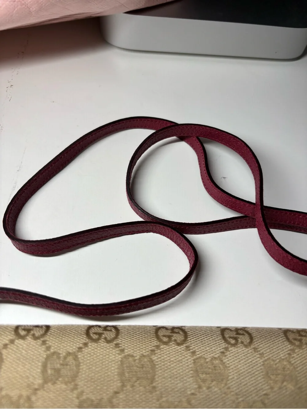 Gucci Beige GG Canvas Continental Crossbody bagwith Burgundy Trim and Bamboo Bar - Picture 5 of 9